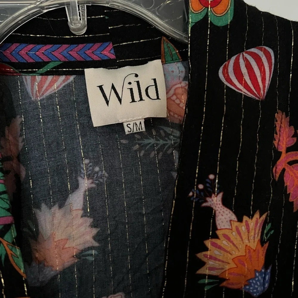 WILD Blouse Maxima Boho Lurex Botanical Print Kimono Top | S/M